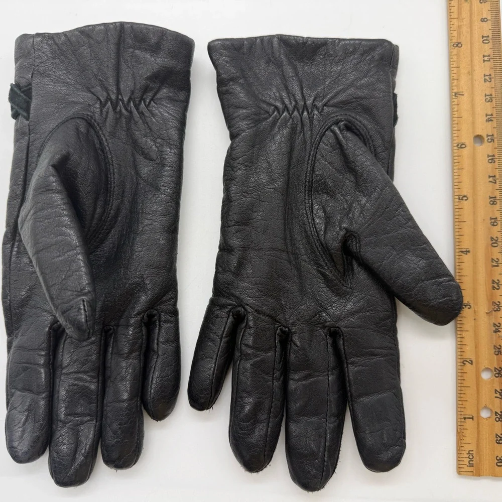 Vintage Genuine Soft Leather Gloves Black Braided Acrylic Western Women Small
